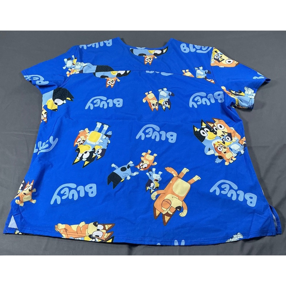 Bluey Character Print VNeck Scrub Top Royal Blue 2XL Medical Uniform 1FP106AWNWT - Picture 8 of 10
